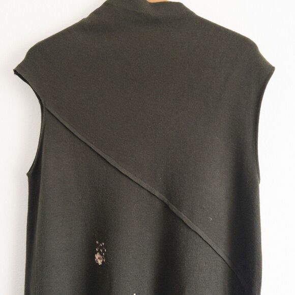 Forest Green Asymmetrical Knit Dress Gold Floral Embroidery Size M/L Fairycore - Picture 6 of 11